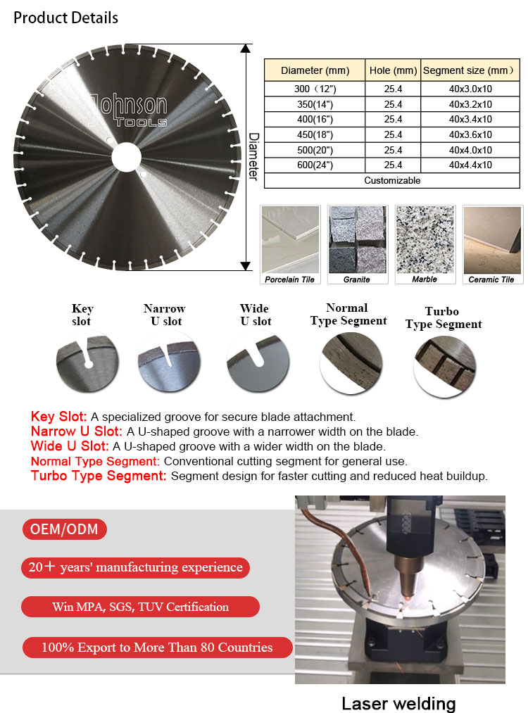 300 350 400 450 500 600 Mm Laser Welded Diamond Stone Cutting Disc Saw Blade For Circular Saw
