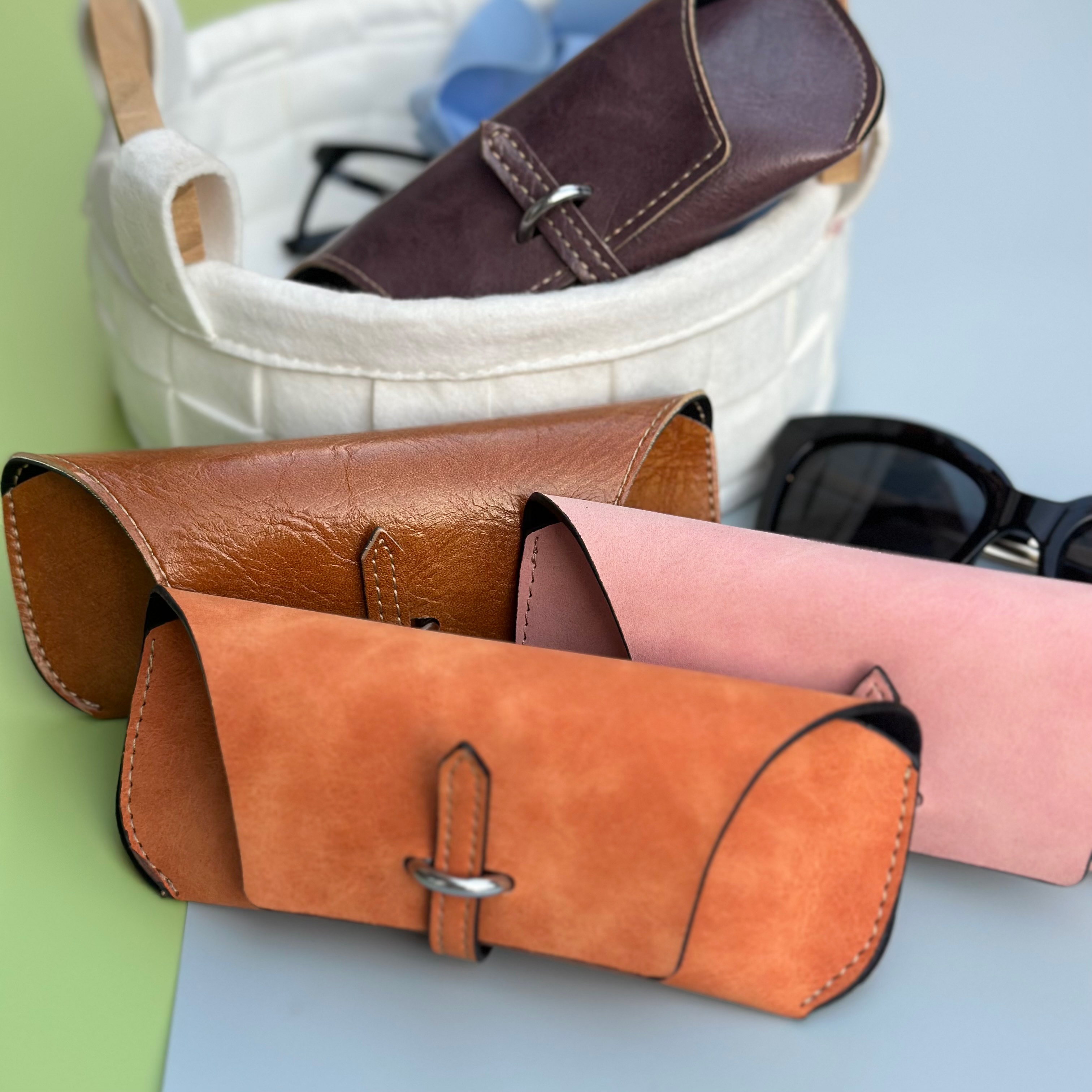 Imitation Leather Flocking Foldable Eyeglass Case Bag Damage Resistant