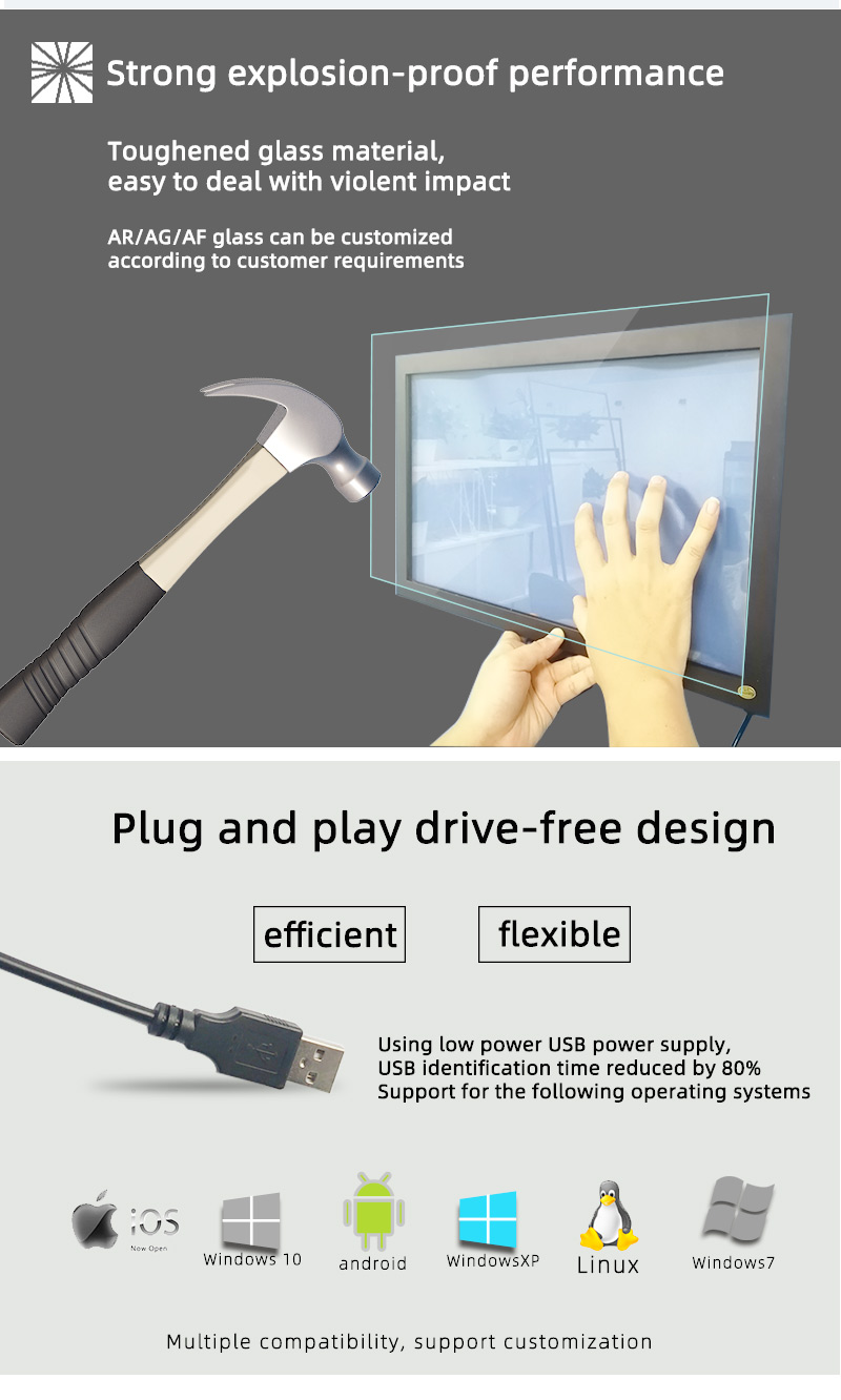 Smart Interactive DIY IR Touch Frame Panel Overlay 18.5 Inch Black