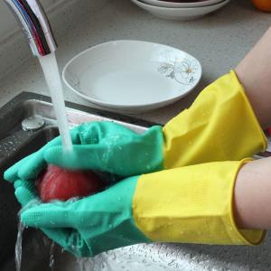 China Reusable Bi - Color Kitchen Rubber Gloves Eco Friendly For Household Cleaning factory