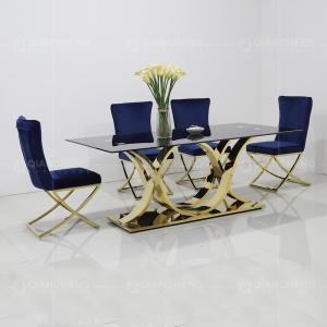 China 0.6m3 Modern 8 Seater Dining Table 78inch Stainless Steel Glass Dining Table factory