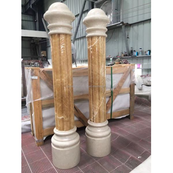 Modern Onyx Marble Column Polished Natural Stone Design for Staircase Pillars