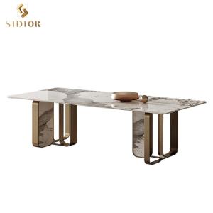 China Luxury Modern Home Furniture Dining Room Table Stainless Steel Marble Dining Table factory