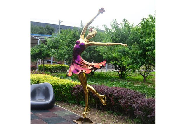 Titanium Plated Life Size Stainless Steel Sculpture Fabrication Of Dancing Girl