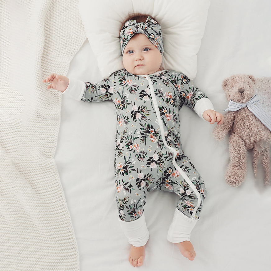In Stock 2023 Bamboo Viscose Baby Sleep Rompers Organic Bamboo Baby Romper Newborn Reverse Zipper Jumpsuit Toddler Zip B