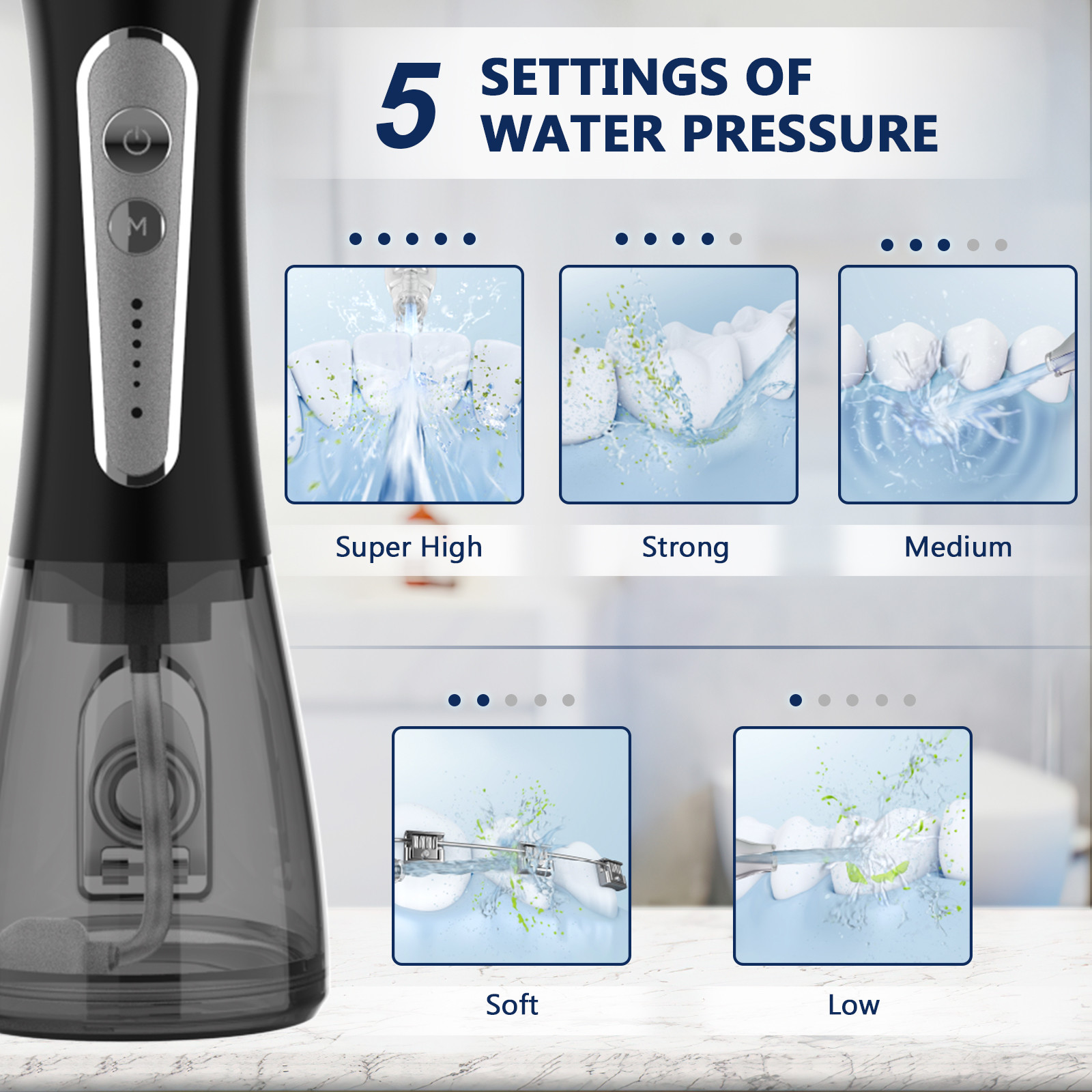 Electric Portable Dental Water Jet Travel Ipx7 Waterproof 2500 Mah Battery