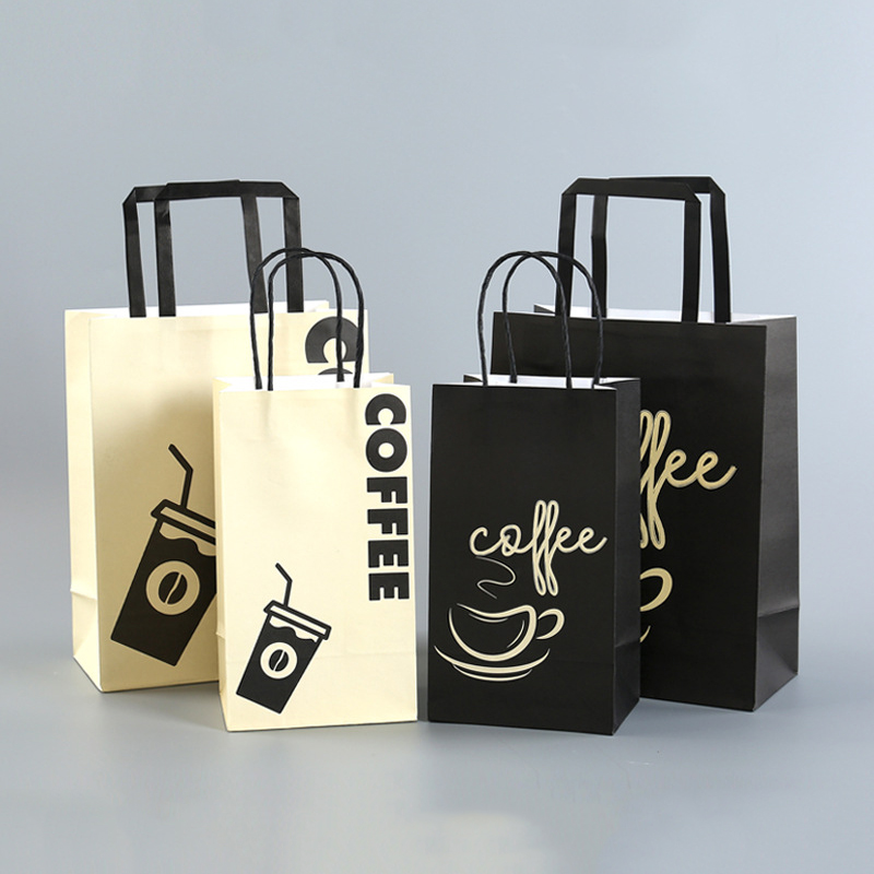 Hand Length Handle Sealing Kraft Bag Paper Shopping Bags With Logo For Milk Customized