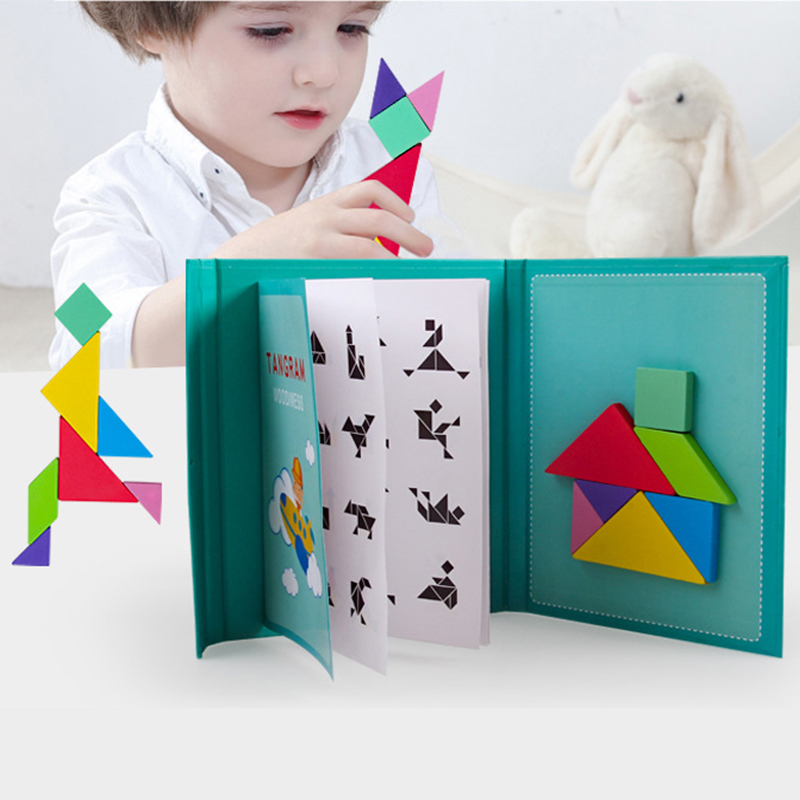 Jigsaw Puzzle Baby Developmental Toys Wooden Tangram Magnetic Puzzle Toys