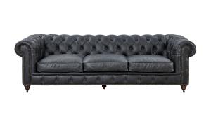 China Royal Style Grey 3 Seater Leather Sofa High Resilient Foam Strong Solid Wood Frame Inside factory