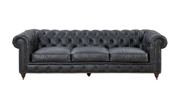 Royal Style Grey 3 Seater Leather Sofa High Resilient Foam Strong Solid Wood