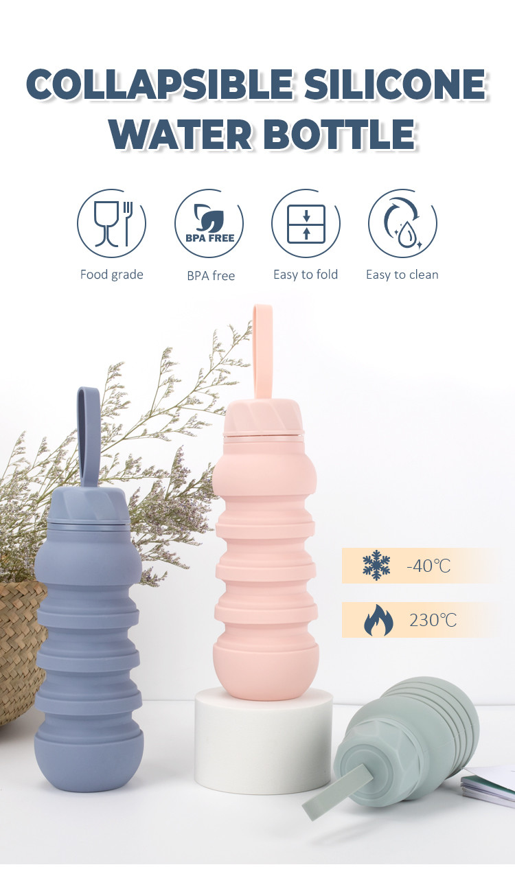 350ml 550ml 750ml Foldable Silicon Water Bottle BSCI ISO9001