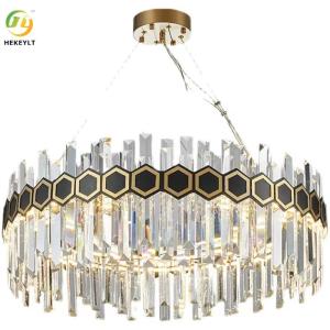 China Hanging LED Crystal Pendant Light Matt Black Clear Modern Crystal Chandeliers K9 factory