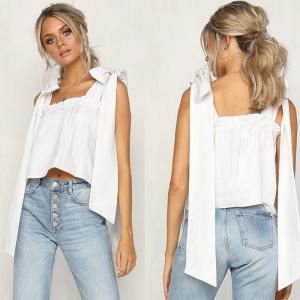 China Women Cotton White Color Ruffle Neckline Crop Bohemian Women factory
