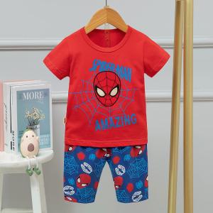 China Spider Man Head Children'S Shorts And T Shirt Pajamas / Childrens Cotton Pajamas factory