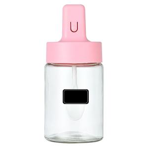 China Plastic Cover 250ml Glass Spice Jars Transparent With Spoon And Label factory