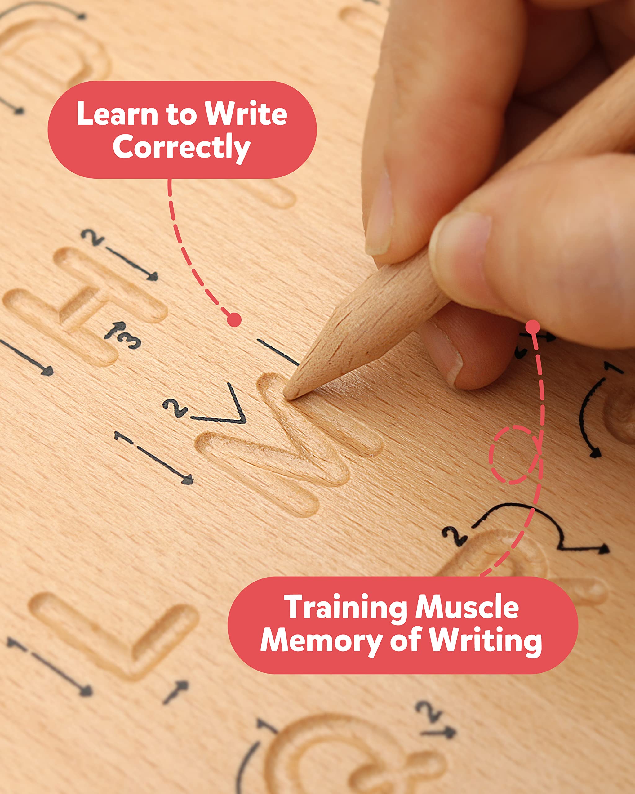 Wooden Letters Practicing Board Double-Sided Alphabet Tracing Tool Learning to Write ABC Educational Toy