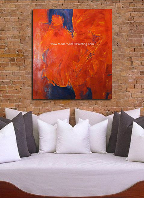 Woman Modern Art Oil Painting , Abstract Art Paintings Smoking Woman Saxophone