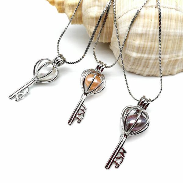 Antique Silver Key Locket Cage Charms Necklaces Pendants with 6-7mm Rice Shape