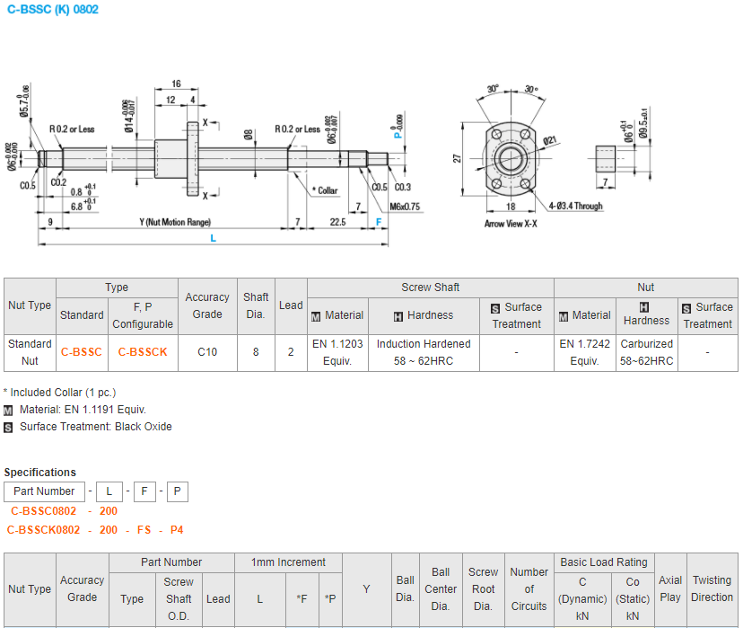 MISUMI Rolled Ball Screws/Shaft Dia. 8/Lead 2/Cost Efficient Product Series C-BSSCK0802-[100-400/1]-F[8-13/1]-P[4 4.5] new and 100% Original