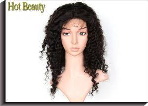 China Black 8A Glueless Deep Curl Human Hair Front Lace Wigs With 130% Density factory