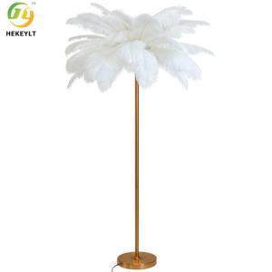 China Nordic 85v Modern Floor Light Gold Metal With White Feather Switch Control factory