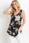 Digital Printing Womens Singlet Tops , Lace Pocket Floral Tank Top Womens
