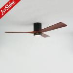Modern 3 Blade Natural Wood LED Flush Mounted Ceiling Fan with 5 Speeds DC Motor