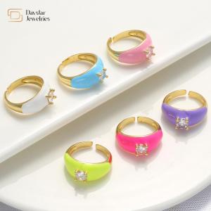 China Colorful Summer Diamond Enamel Rings Gold Plated Adjustable Opening Zircon Chunky factory