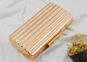 China Hardware Box Rose Gold Clutch Bag , Glitter Champagne Color Evening Clutch Purse factory