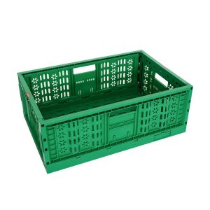 China Supermarket Orange Plastic PP Vented Vegetable Fruit Storage Container Stackable Basket on sale
