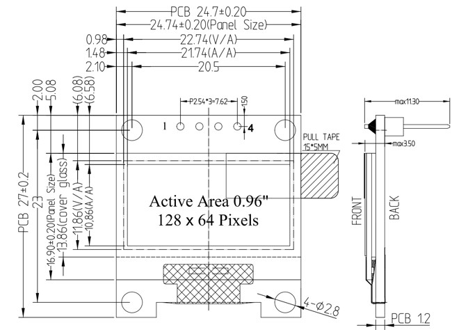 0.96 Inch OLED Display Module - 128x64 I2C, Yellow+Blue, 4-Pin Header | Best Price USA