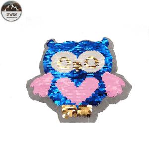 China Blue / Pink Owl Reverse Sequin Patch Eco Friendly For Garment / Shoes Decoration factory