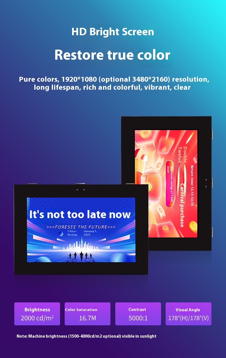 High Brightness Waterproof Lightning-Proof Outdoor Wall-Mounted Advertising Machine Sunscreen LCD Display for Outdoor Ads