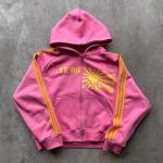 Custom Screen Printing Logo Stripes Tracksuit Vintage Acid Washed Zip Up Hoodie