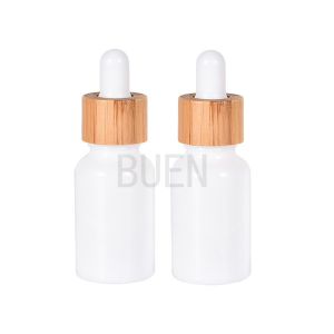 China Bamboo Collar Glass Cosmetic Dropper Bottle White Porcelain Glossy on sale