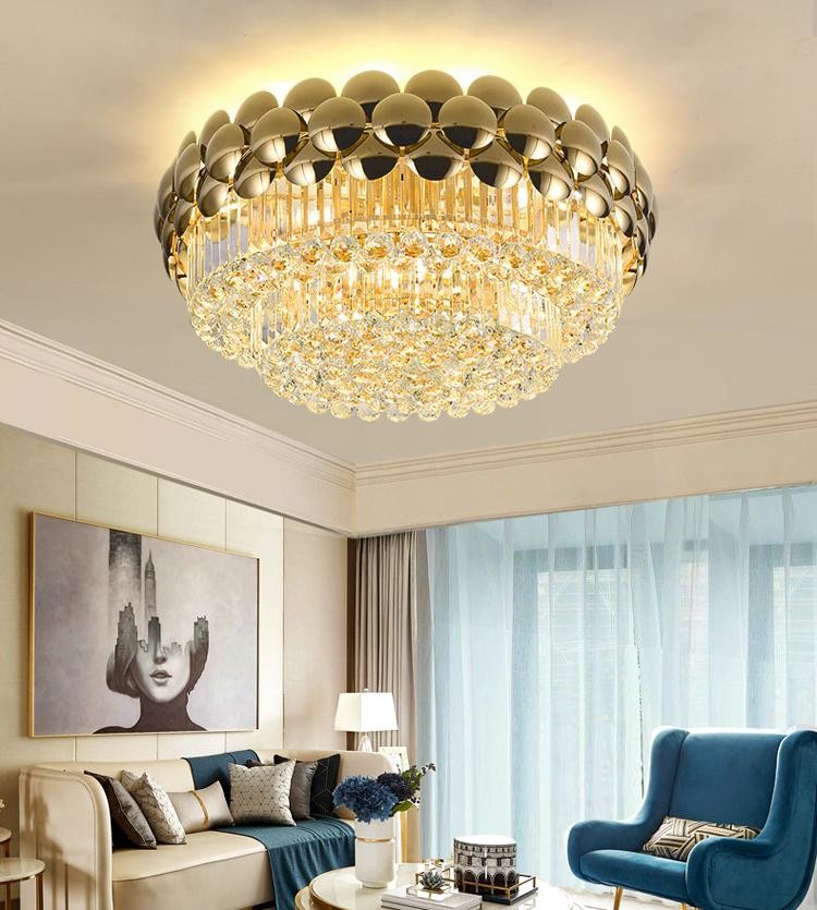 Postmodern Style Iron Crystal Gold Led Ceiling Lamps For Bedroom Livingroom Hotel