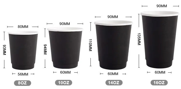 Black Coffee Cup Disposable Cup Takeaway Double Wall Coffee Paper Cups with Lid