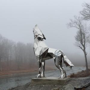 China Large Outdoor Stainless Steel Geometric Animal Sculpture Howling Wolf Statue factory