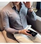 Casual Shirts Turn-down Collar Autumn Fabric Polo Cotton Long Sleeve Mens Slim