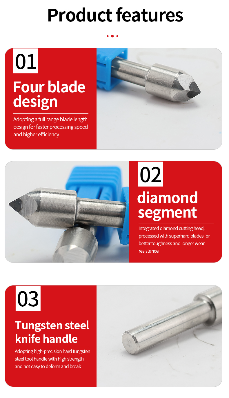 High Quality PCD Diamond Four Edge End Mill Marble Granite Stone Carving Tools Engraving Stone Engraving CNC Router Bit