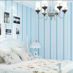 Embossed Kids Bedroom Wallpaper , Vinyl Blue and White Striped Wallpaper