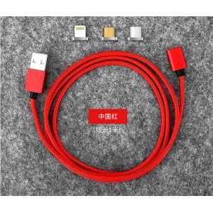 Magnetic Charging Micro Data LED USB Cable 360 Degree 3 In 1 Nylon Braided