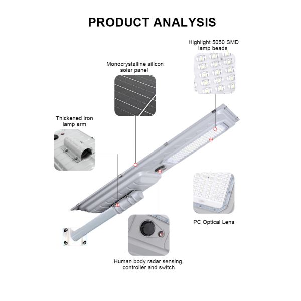 Waterproof Outdoor Solar Street Light for Parking Villages and Road Lighting