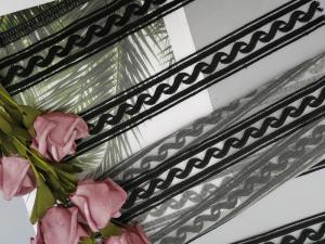 China Nylon Linear Geometric Black Embroidered Lace Fabric factory