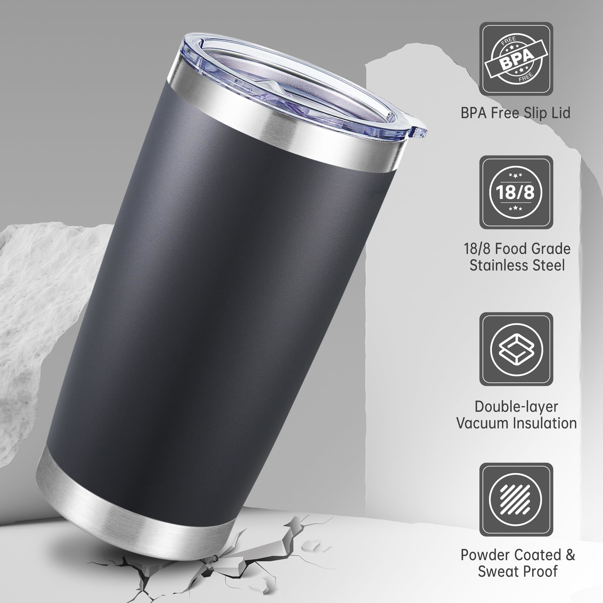 Custom 20 Oz Double Wall Vacuum Insulated Car Cup Powder Coated Glass Vacuum Cup Hot Stainless Steel Coffee Cup With