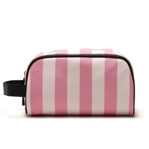 China Organic Pink Stripe Pattern Waterproof PU Makeup Bag factory