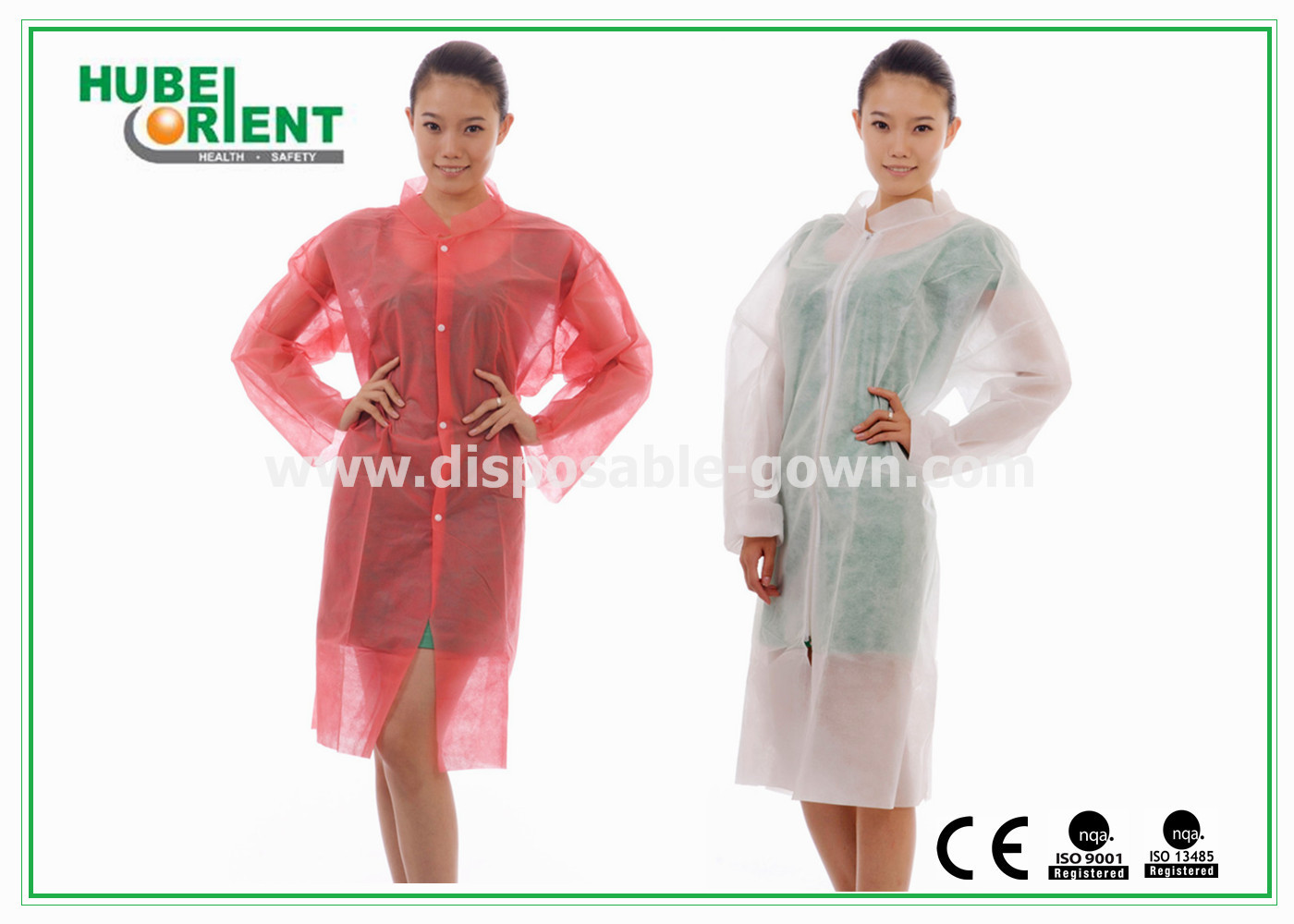 ISO13485 Hospital Disposable Lab Coats 40G/M2 With Snaps