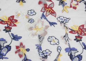 China Wedding Embroidered Lace Fabrics , Scalloped Edge Lace Mesh Fabric For Gown factory