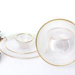 Round Golden Rim 33cm Embossed Crystal Glass Plates Transparent Homemade