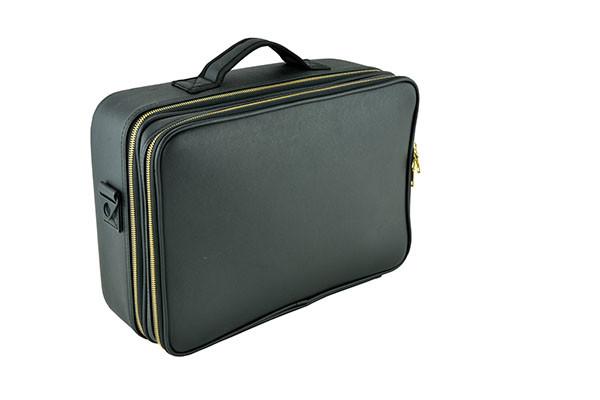 PU Beauty Case With Zipper Black Leather Makeup Bag Waterproof Cosmetic Bag For